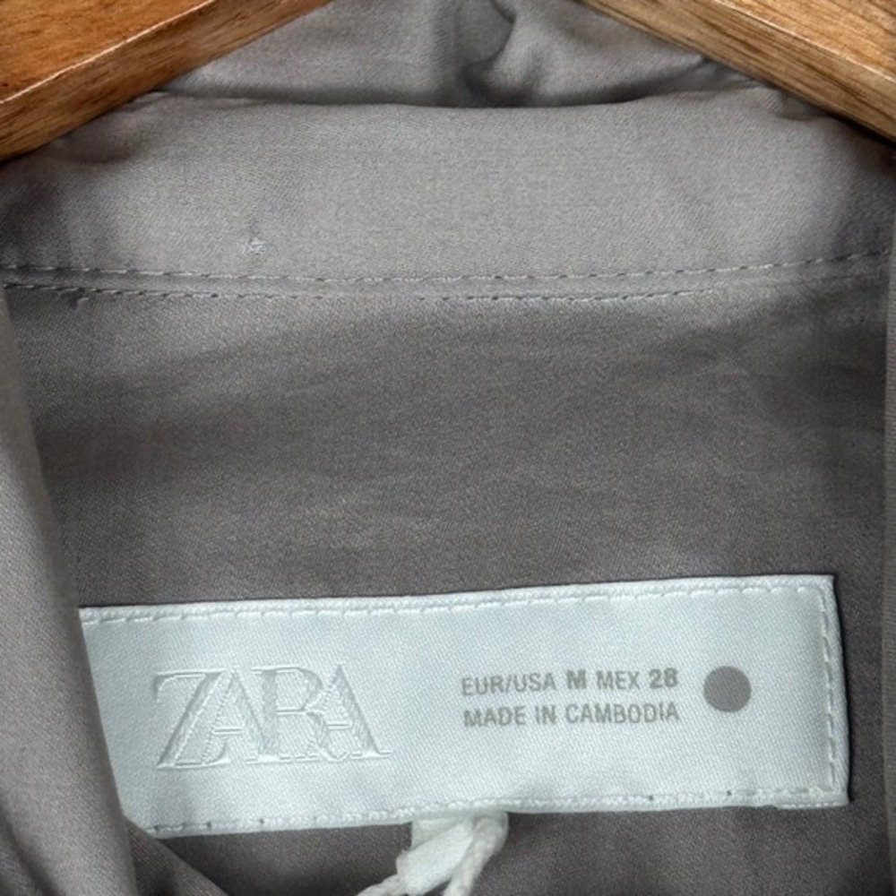 Zara Tie Neck Sleeveless Poplin Blouse Women M Taupe Grey NEW - Picture 10 of 13